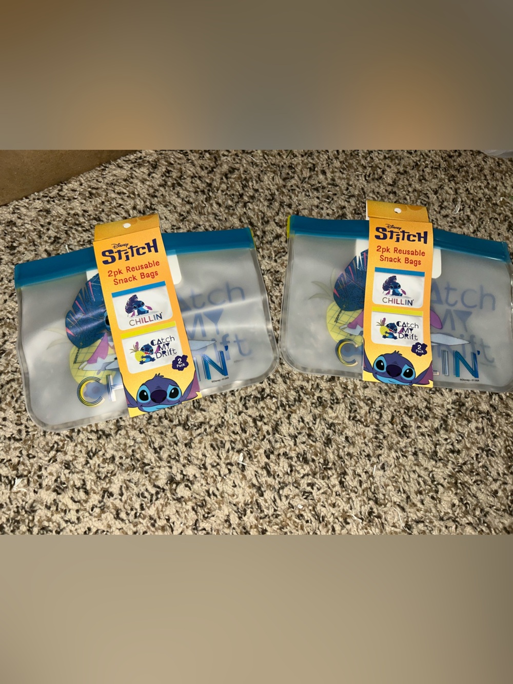 Disney Stitch Reusable Snack Bags - Blue & Clear (Set of 4)